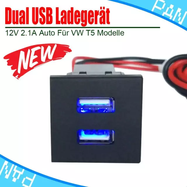 12V 2.1A Auto Dual USB Ladegerät Für VW T5 Modelle Buchse Licht  Einbau-Steckdose