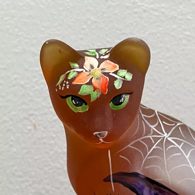 Fenton Amber Glass Skulley Stylized Halloween Skull Cat Figurine Ltd Ed #26/53 2