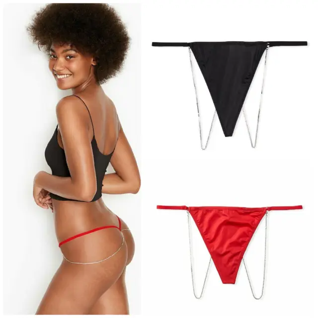 VICTORIA'S SECRET VERY Sexy Micro crystal chain V-string panty red black  NWT $25 $11.99 - PicClick