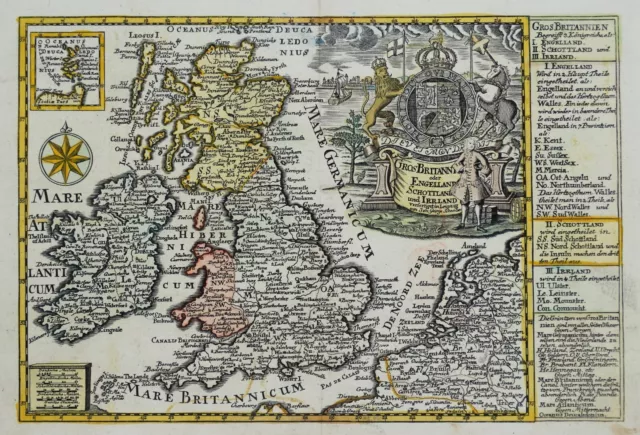 BRITISH ISLES, Great Britain, UK, Schreiber original antique map c1730