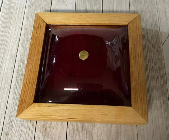 Trinket Condiment Dish with lid Mid-Century Modern  Red Acrylic Wood base.