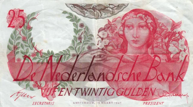 05 Netherlands / Niederlande P81 25 Gulden 1947