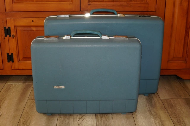 Vintage Suitcase Blue 20in High Hard Case Luggage Mid Century