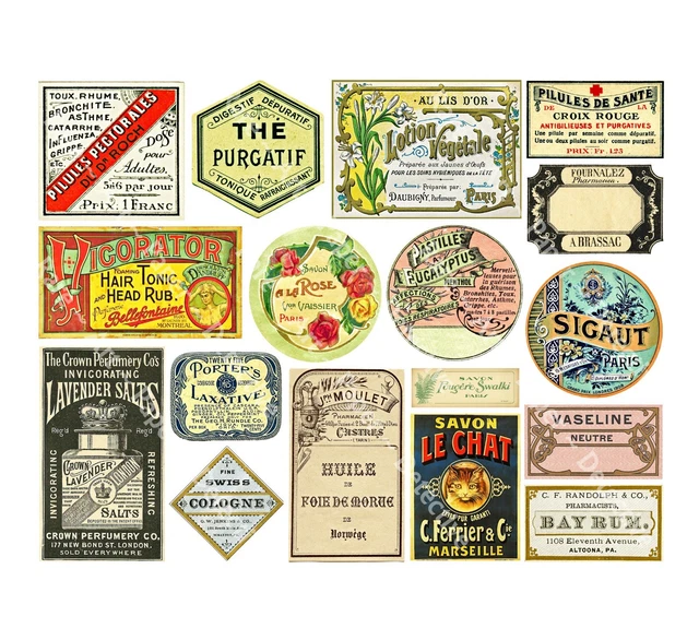 17 DRUGGIST LABELS, Sticker Sheet, Apothecary Labels & Drug Store