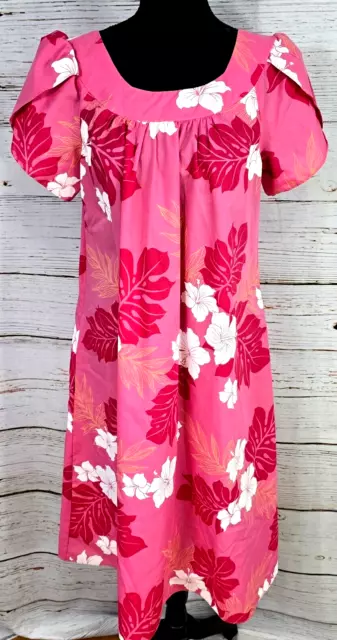 Vtg Royal Creations Pink Womens Muumuu Dress Hawaiian Floral Hibiscus Size Med