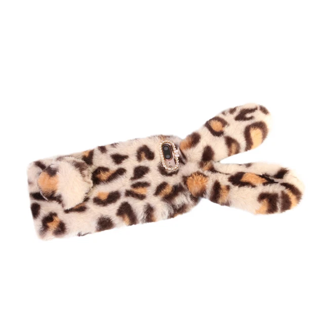 Plush lapin cas téléphone cas mode strass hiver garder chaud 2