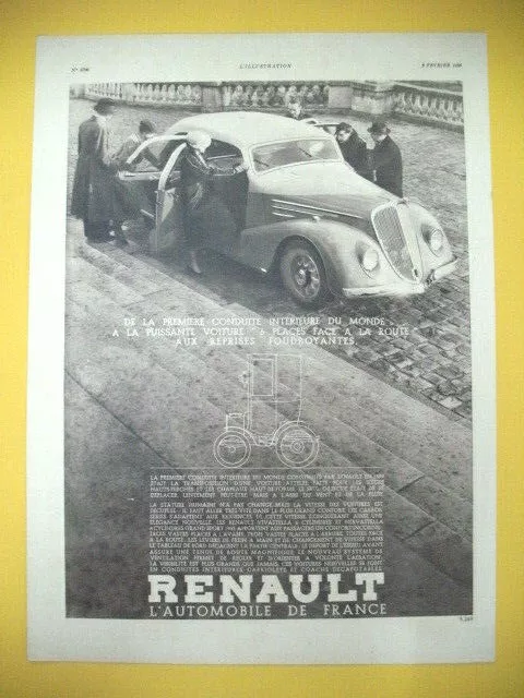 1935 Renault Automobile Interior Driving Of France Press Advertisement