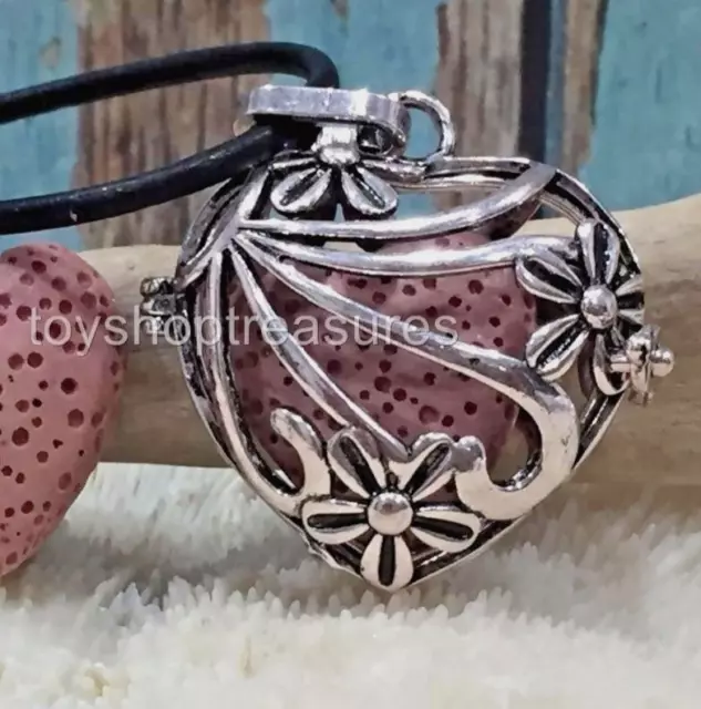 Aromatherapy diffuser Heart Flower Necklace Leather Essential Oil Pink Lava