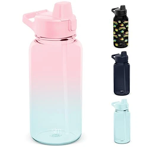 Simple Modern 32oz Water Bottle with Silicone Straw Lid & Motivational Measur...
