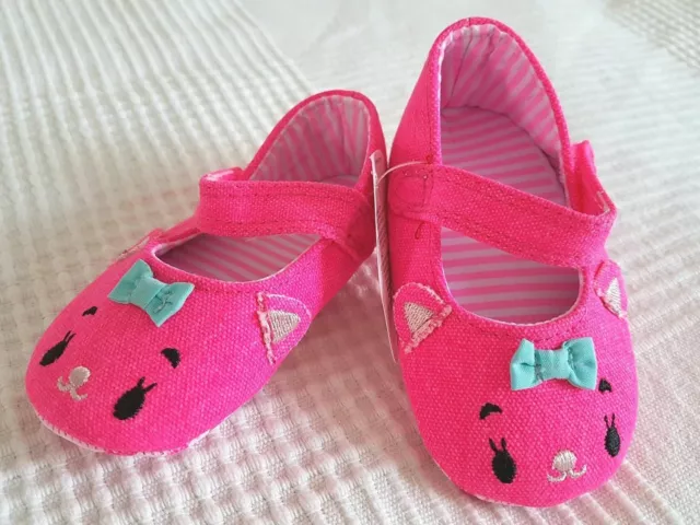 Baby Schuhe Krabbelschuhe Ballerina Lauflernschuhe Katze Pink 6-9 Monate Gr 18 2