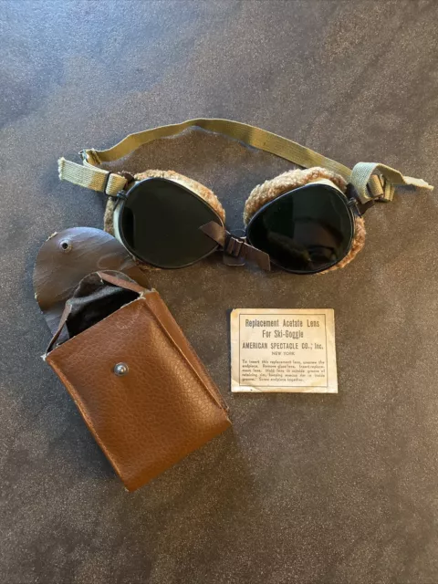 Vintage U.S. Military American Spectacle Ski Goggles w Original Case
