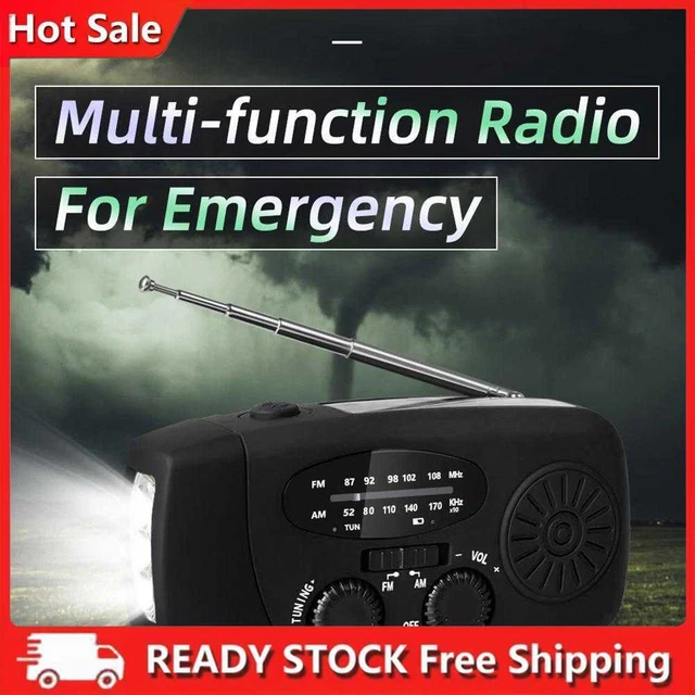 3 LED Lights Flashlight Hand Crank Radio 1200mAh Power AM FM Radio Black