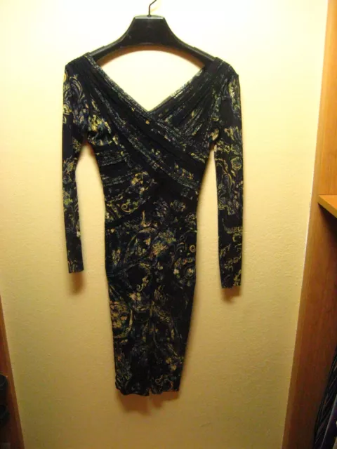 Fuzzi Double V neck Long Sleeve Floral Dress Medium