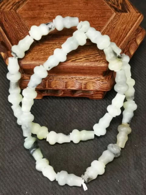 30cm Perfect Rare Oriental Old NATURAL Jade Hand Polished Bead Necklace F10
