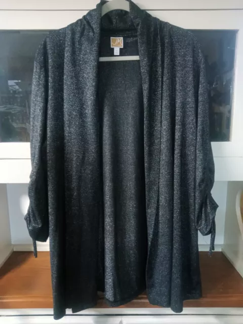 JM Collection Women's Black Silver Thread Ruched Sleeve Cardigan Wrap Size 2X