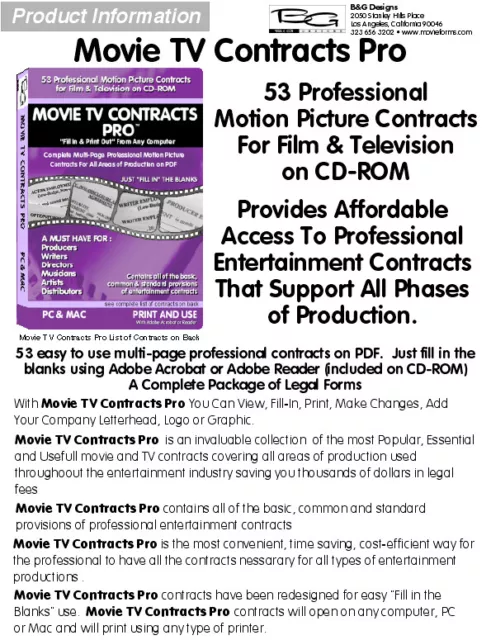 Motion Picture & TV CONTRACTS For Film Makers CD Rom Fill In & Print Out PDF FS 2