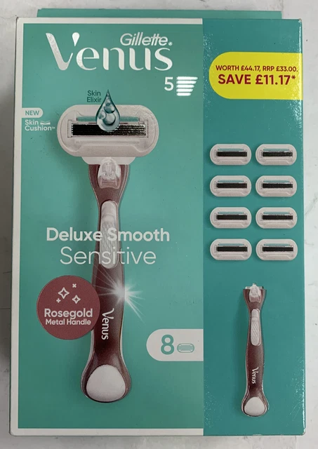 Gillette Venus Deluxe Smooth Sensitive, 1 navaja de afeitar 8 hojas, oro rosa precio de venta sugerido por el fabricante £33