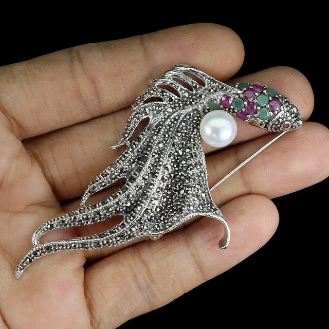 Broche Ancienne En Argent Massif à Fleurs De Lys – Forme Ronde, Occasion, Décor Féminin