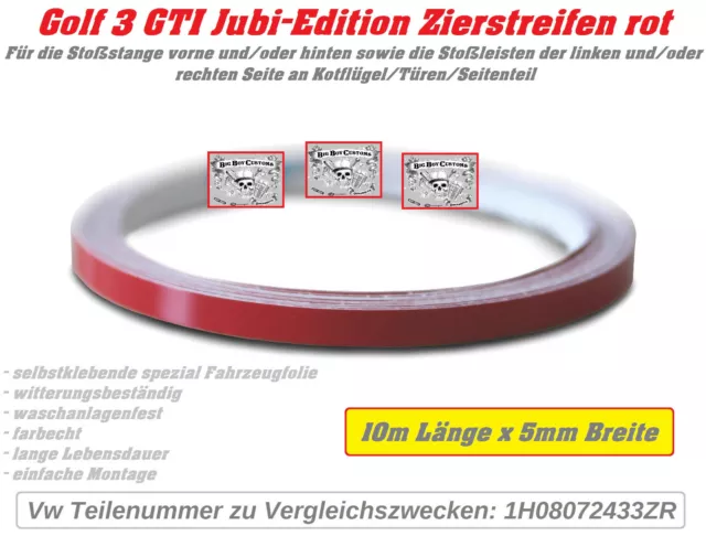Zierstreifen Dekorstreifen für Golf 3 GTI Jubi Edition Aufkleber Stoßstangen 5mm
