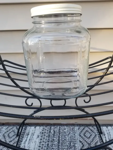 Vintage Hoosier Cabinet Square Ribbed Gallon Glass Jar with Lid