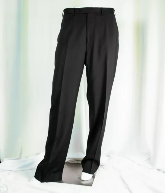 CANALI Italy Black Solid Wool Flat Men Dress Pants Size 34"W x 33"L