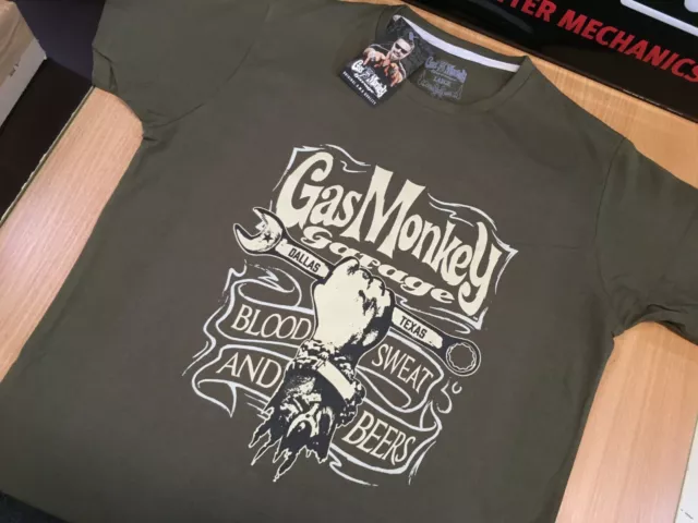 Gas Monkey Garage Mens Military Green Mechanics Spanner T-Shirt New with Tags