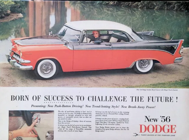 Print Ads 1956 Dodge Custom Royal Lancer Red Black Beautiful Woman Mink Heels