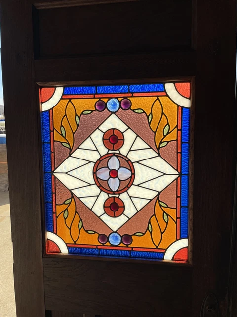 AN 695 antique stained and jeweled Glass entrance door 32 x 83.75 x 1.75. 3
