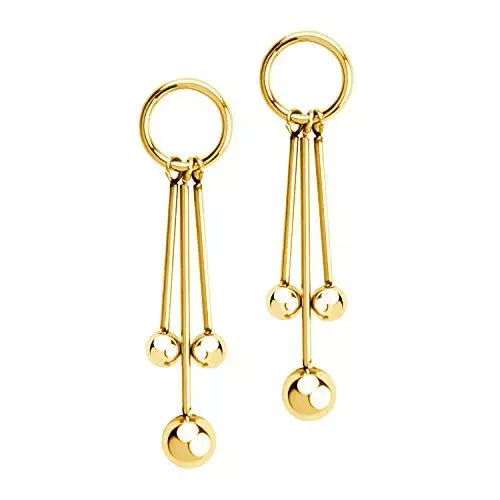 555Jewelry Stainless Steel Long Dangle Drop Bar Ball Earrings for Women & Girls