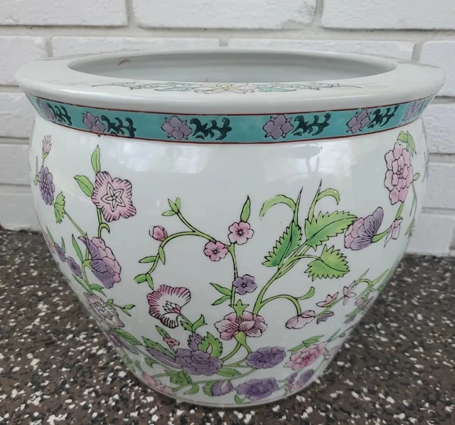 VINTAGE CHINESE LARGE Fish Bowl Planter Jardiniere Pot Flowers Gold