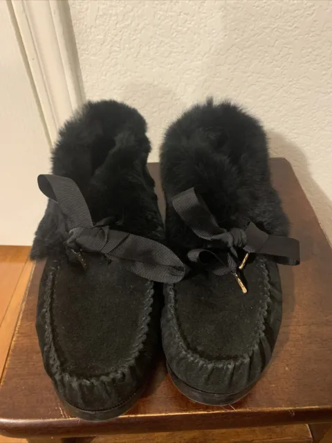 TORY BURCH COLEY Embroidered Shearling Suede Leather Brown Slippers Mules   $ - PicClick