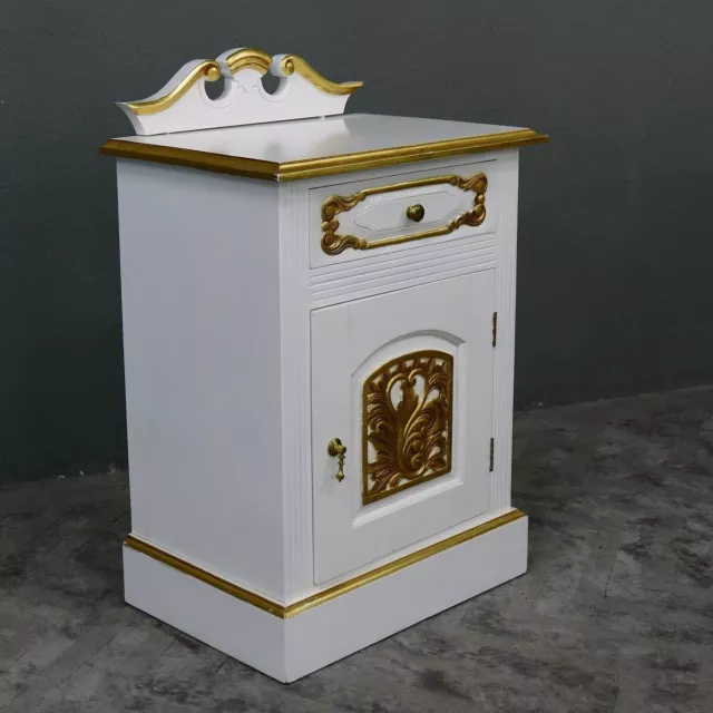 Mesa de Noche Consola Macizo Caoba Color Blanco Oro