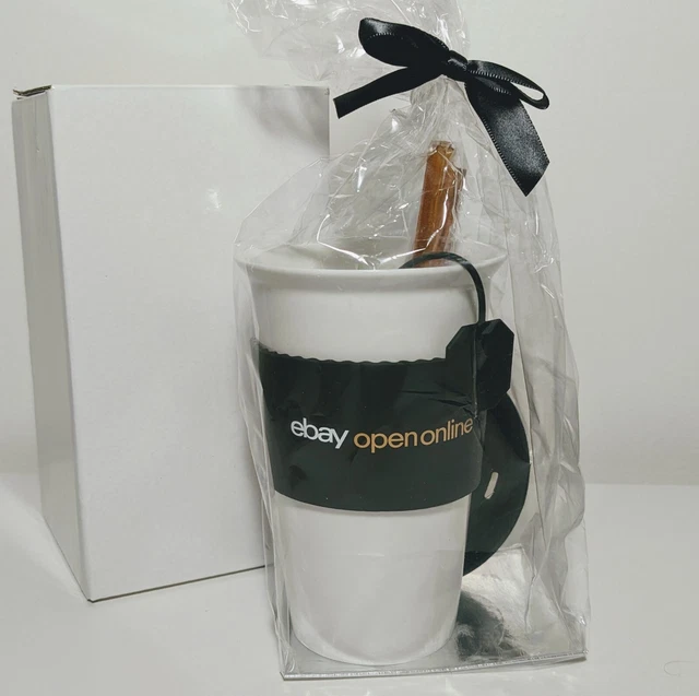 eBay Travel Mug 14oz Open Online 2021 White Ceramic with Sleeve and Lid