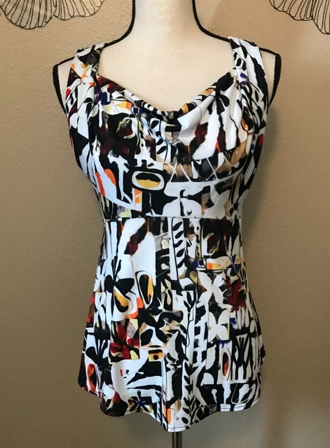 Elana Kattan Sleeveless Draped Neckline Top, Multicolor, Size S