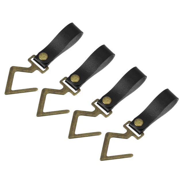 4Pcs PU Leather S Hooks for Hanging Multipurpose Camping Hook Hanger, Black