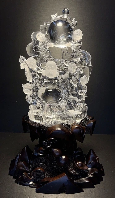 Chinese Exquisite Handmade Children and Buddha Carving Natural Crystal Statue