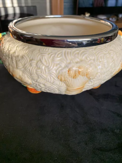 Clarice Cliff ART DECO Celtic Harvest Large Salad Bowl with chrome rim