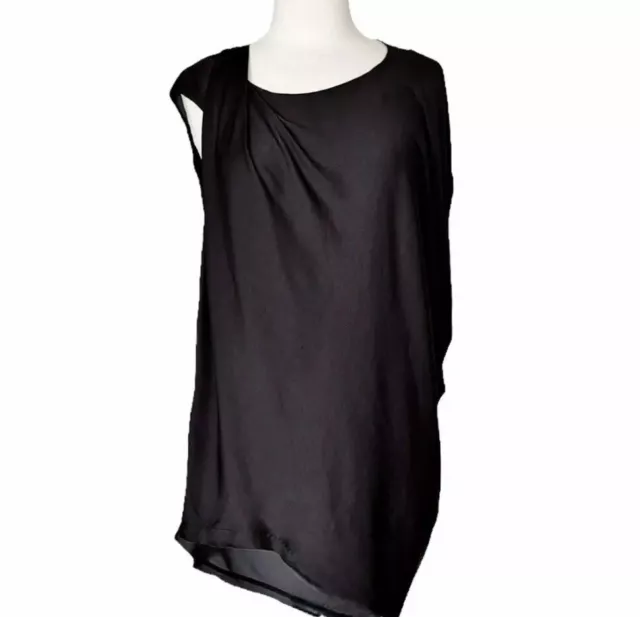 HELMUT LANG Size P Top Asymmetrical Draped Blouse Single Sleeve Round Neck