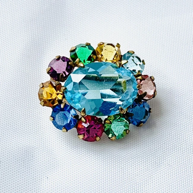 Vintage 1930s Art Deco Czech Coloured Glass  Brooch Multi-Coloured
