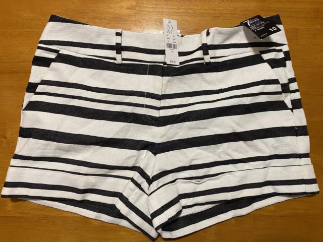 New York & Company Black White Striped Chino Shorts Women’s Size 10