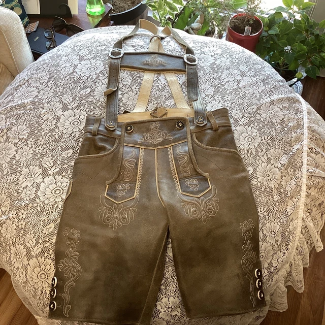 lederhosen4u Men's antique Bavarian Lederhosen Oktoberfest Leather Trousers