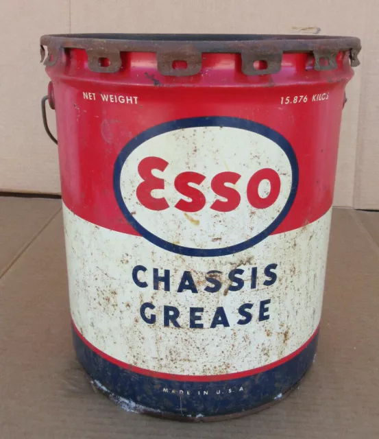 Vintage Esso Chassis Grease MOTOR OIL Can 35 pound gas station