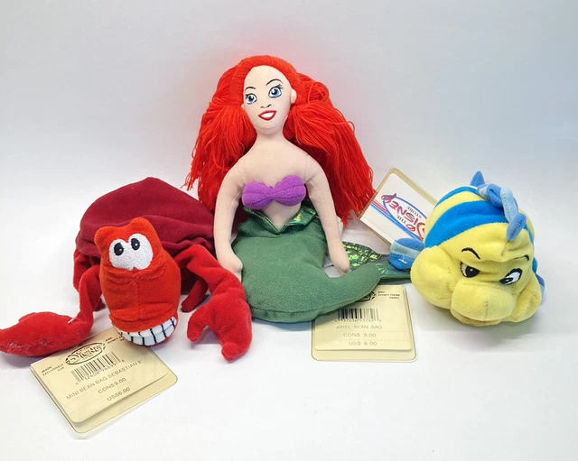 VINTAGE DISNEY STORE Mini Bean Bag Little Mermaid Ariel Flounder
