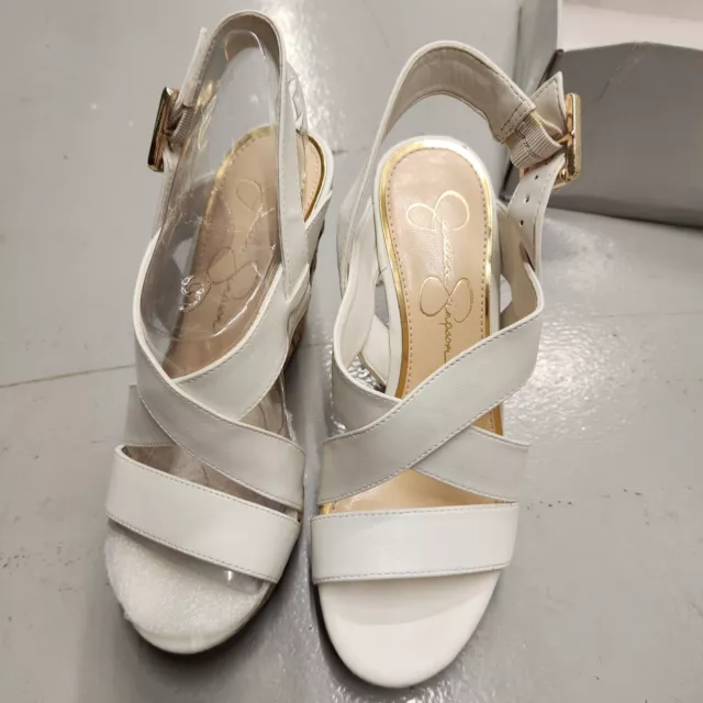 Jessica Simpson Size 6 M JERRIMO White Leather Wedge Sandals New Women's Shoes