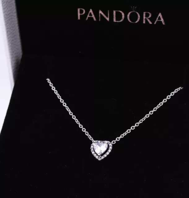 New Authentic PANDORA Elevated Heart Silver Necklace S925 ALE #398425C01 w/ BOX