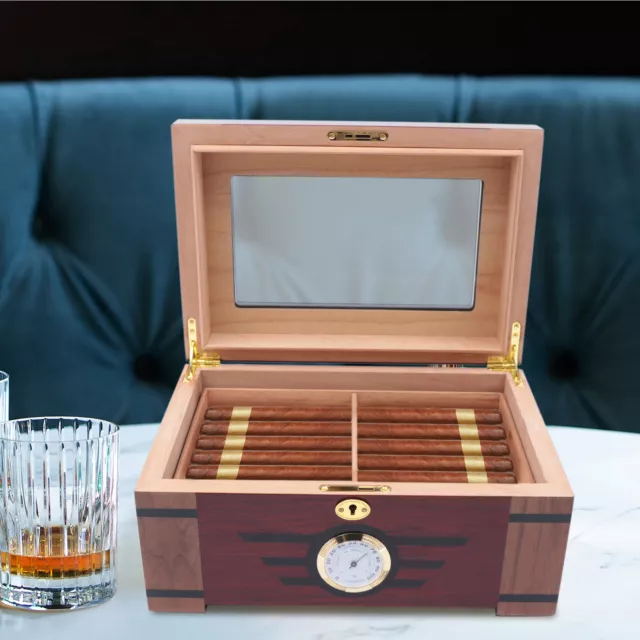 2 LAYERS CIGAR Humidor Cigar Box Premium Cedar Wood Cigar Box Holds 100 ...
