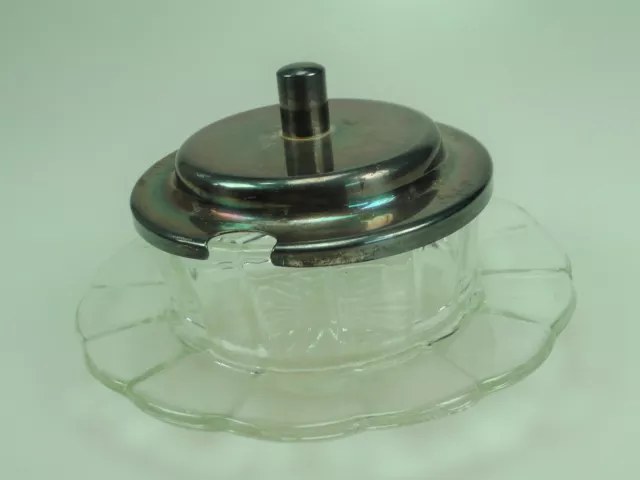 Marmeladenglas Glasdose Glas mit Schliff Deckel Tablett silberplatet Art Deco