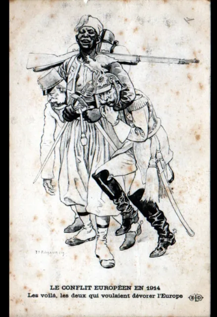 CARICATURE GUILLAUME II & MILITAIRE SENEGALAIS / illustrée par REGAMEY en 1914