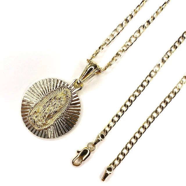 Virgen De Guadalupe Medalla Oro Laminado 14K Gold Plated Virgin Mary Necklace