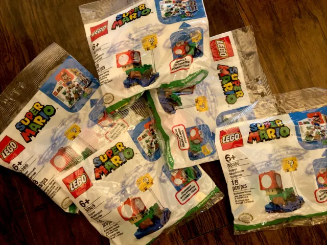 Lego Super Mario Super Mushroom Surprise Lot Of 5 Poly Bags 30385 Party Favors